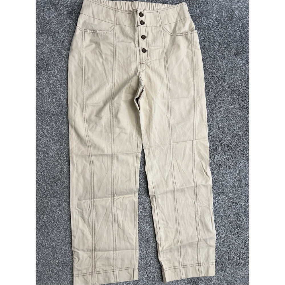beige Sienna Sky pull up pants with elastic waist band size Large